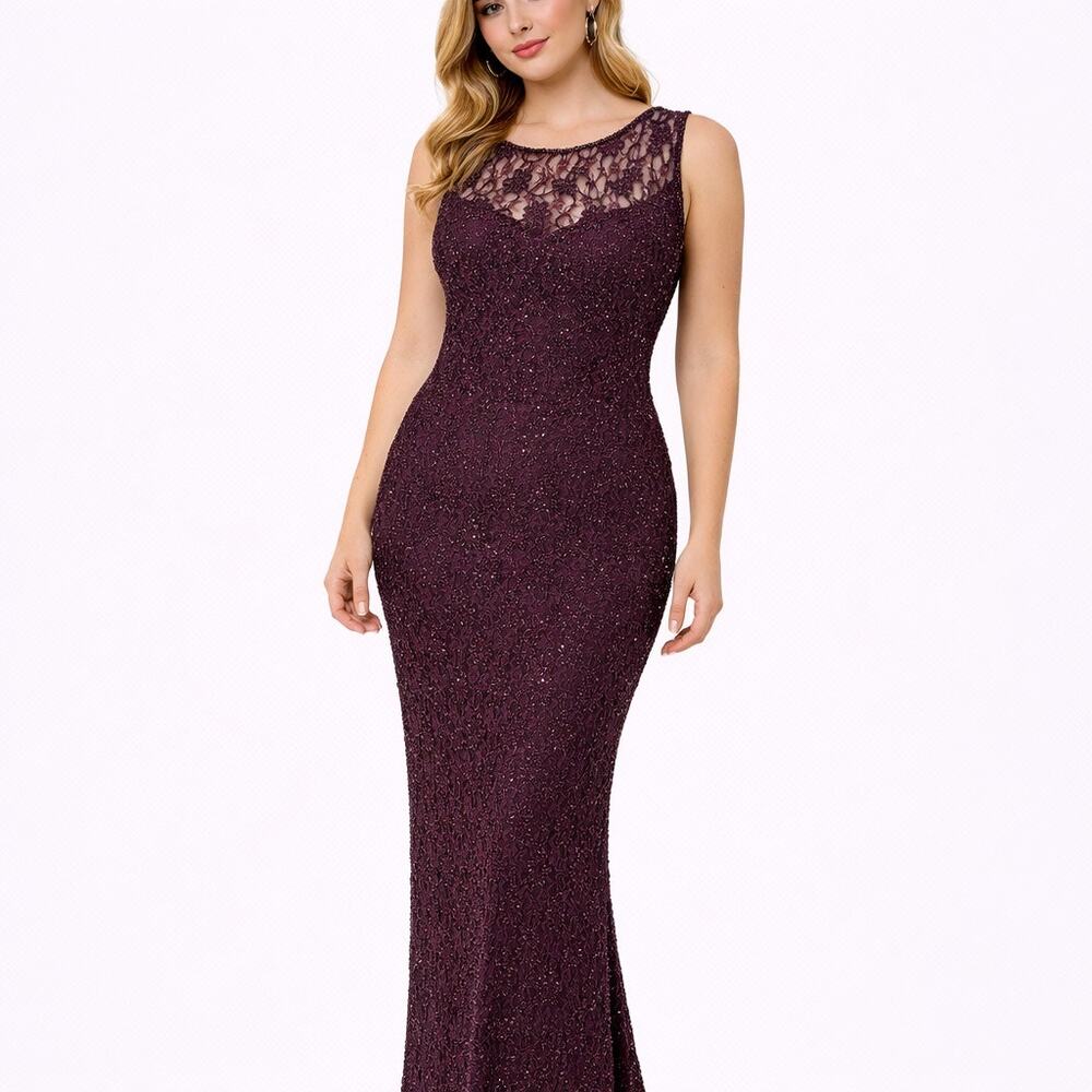 Carmen Marc Valvo Beaded Lace Evening Gown Sleeveless Sheath Formal Dress 8